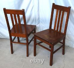 Antique Set of Six Oak Chairs Solid Seats Arts & Crafts Mission Style
