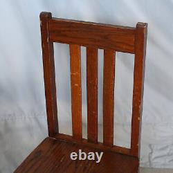 Antique Set of Six Oak Chairs Solid Seats Arts & Crafts Mission Style