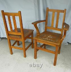 Antique Set of four Matching Mission Oak Chairs made by Limbert Arts & Craft