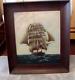 Antique Signed OIL Painting Mission OAK Frame Clipper Ship at sea Original 28x32
