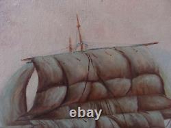 Antique Signed OIL Painting Mission OAK Frame Clipper Ship at sea Original 28x32