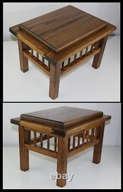 Antique Solid Oak 15x12 Mission Arts & Crafts Foot Stool w Classy Spindle Apron