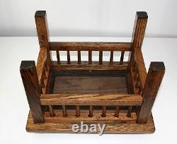 Antique Solid Oak 15x12 Mission Arts & Crafts Foot Stool w Classy Spindle Apron