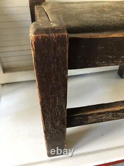 Antique Solid Oak Foot Stool Ottoman Leather Cushion Seat Mission Arts & Crafts