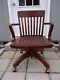 Antique Solid Oak Mission Bankers Lawyers Desk Arm Chair Swivel Rolling