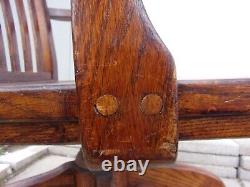 Antique Solid Oak Mission Bankers Lawyers Desk Arm Chair Swivel Rolling