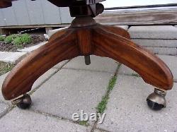 Antique Solid Oak Mission Bankers Lawyers Desk Arm Chair Swivel Rolling