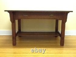 Antique Stickley & Brandt Oak Library Table-2 Pull Drawer withsticker Org. C. 1910