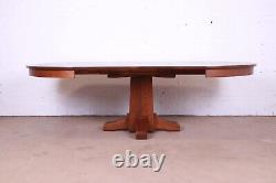 Antique Stickley Mission Oak Arts & Crafts Extension Pedestal Dining Table
