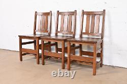 Antique Stickley Mission Oak Arts & Crafts Side Chairs, Set of Three