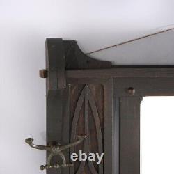 Antique Stickley School Arts & Crafts Mission Oak Hanging Hall Mirror Hat Rack