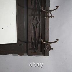 Antique Stickley School Arts & Crafts Mission Oak Hanging Hall Mirror Hat Rack