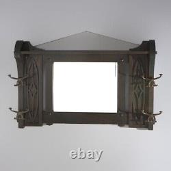 Antique Stickley School Arts & Crafts Mission Oak Hanging Hall Mirror Hat Rack