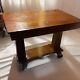 Antique Tiger Oak Library Table/Desk with Bottom Shelf & Drawer