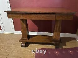 Antique Tiger Oak Library Table/Desk with Bottom Shelf & Drawer