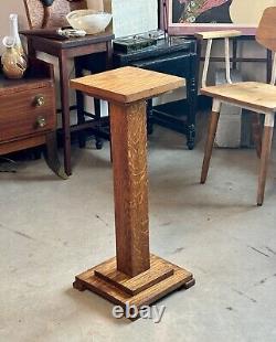 Antique Tiger Oak Pedestal Table Craftsman Antique Arts & Crafts 29.5 Tall