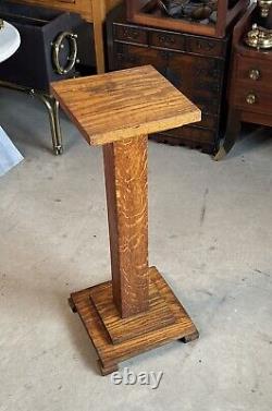 Antique Tiger Oak Pedestal Table Craftsman Antique Arts & Crafts 29.5 Tall