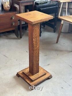 Antique Tiger Oak Pedestal Table Craftsman Antique Arts & Crafts 29.5 Tall