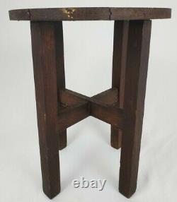 Antique Tiger Oak Taboret Table Arts And Crafts Mission Round Stickley Style