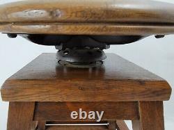 Antique Tiger Oak Wood Drafting Piano Vanity Stool Chair Mission Arts & Crafts