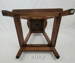 Antique Tiger Oak Wood Drafting Piano Vanity Stool Chair Mission Arts & Crafts