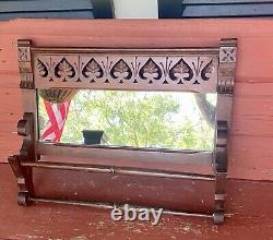 Antique Victorian Mission Oak Bathroom Shaving Mirror w Towel Bar Shelf