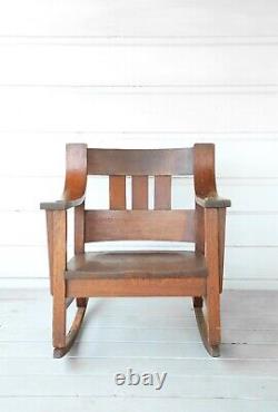 Antique Vintage Arts and Crafts Mission L & JG Stickley oak rocking chair