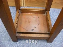 Antique Vtg Arts & crafts Mission Style Oak Umbrella Stand with Copper Drip Pan