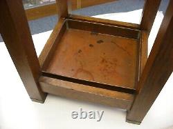 Antique Vtg Arts & crafts Mission Style Oak Umbrella Stand with Copper Drip Pan