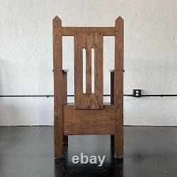 Antique mission oak highback cathedral chair pair