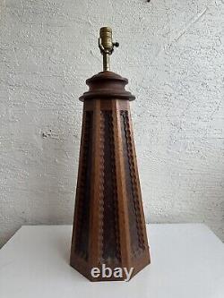 Antique oak mission arts and crafts era sculptural table lamp 2L