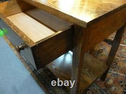 Antique oak side table Mission style with drawer 1900's refinished