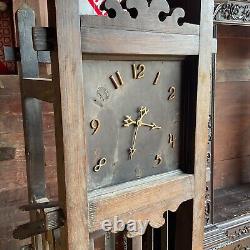 Antique tiger oak mission arts & crafts Grandfather tall case clock 1910 project