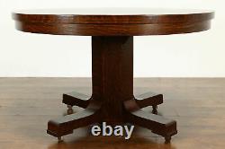 Arts & Crafts Mission Oak 48 Antique Dining Table, 3 Leaves Opens 7' #40761