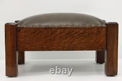 Arts & Crafts Mission Oak Antique Footstool, Leather #52203