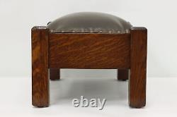 Arts & Crafts Mission Oak Antique Footstool, Leather #52203