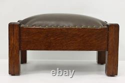 Arts & Crafts Mission Oak Antique Footstool, Leather #52203