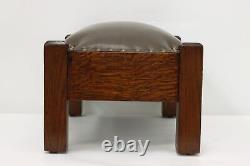 Arts & Crafts Mission Oak Antique Footstool, Leather #52203