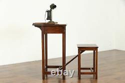 Arts & Crafts Mission Oak Antique Telephone Stand & Bench Betuma #38507