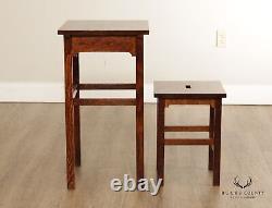 Arts & Crafts Mission Oak Antique Telephone Table with Stool