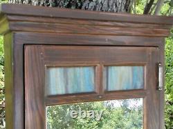 Arts & Crafts Mission Oak Medicine Cabinet Cupboard Stained Glass Mirrored Door