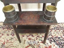 Arts & Crafts Mission Oak Tall Case Antique Clock With Tiny Oak Buckets