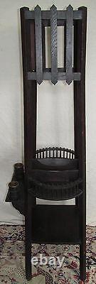 Arts & Crafts Mission Oak Tall Case Antique Clock With Tiny Oak Buckets