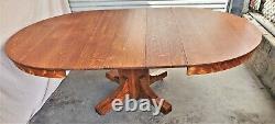 Arts & Crafts Mission Round Oak Dining Table & 3 Leaves 54 Restored