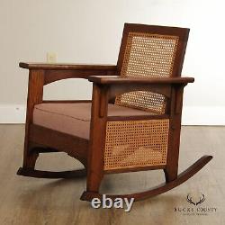 Arts & Crafts Mission Style Antique Oak & Cane Rocking Chair