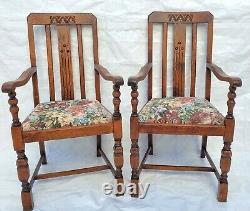 Arts & Crafts Mission Tiger Oak Set of 6 Dining with 2 Arm Chairs & 4 Side Chairs