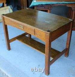 Arts and Crafts Mission Oak Library Table Desk with Drawer and Brass Handle