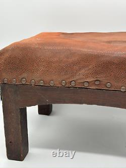 Arts & crafts oak Sikes quaker craft mission leather foot stool bench 1915 rare
