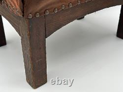 Arts & crafts oak Sikes quaker craft mission leather foot stool bench 1915 rare