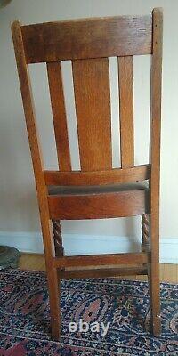 Barley Twist Dining Room Chair, leather seat, English Oak Arts & Crafts Mission